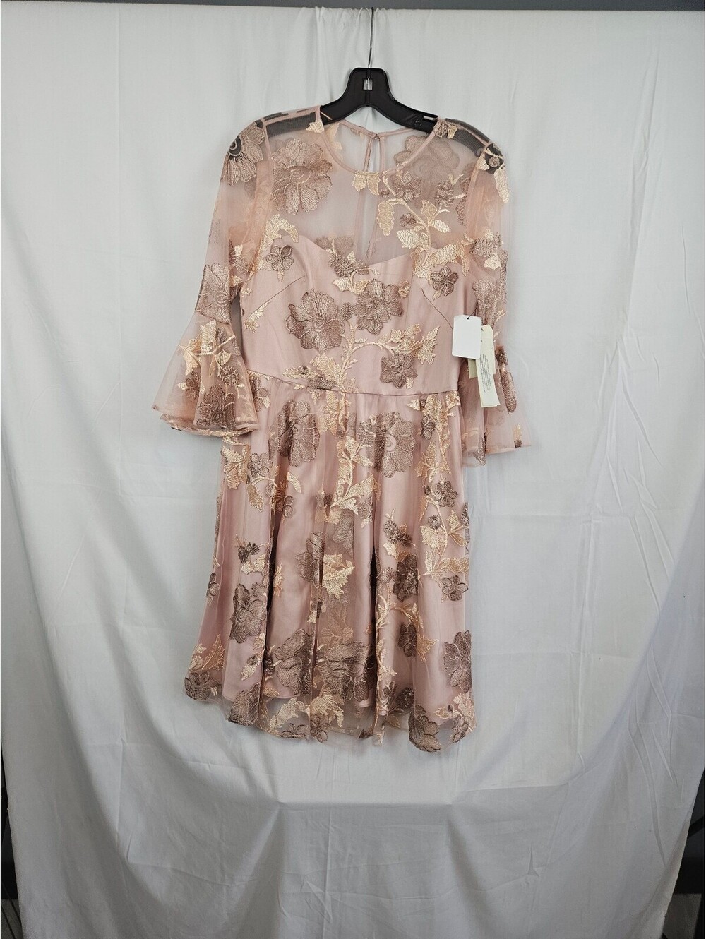 Eliza J Embroidered Floral Mesh Dress Size 6 Nude